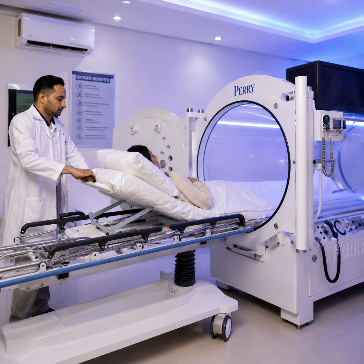 Doctor-led hyperbaric oxygen therapy (HBOT) chamber session at Brockwell Healthcare