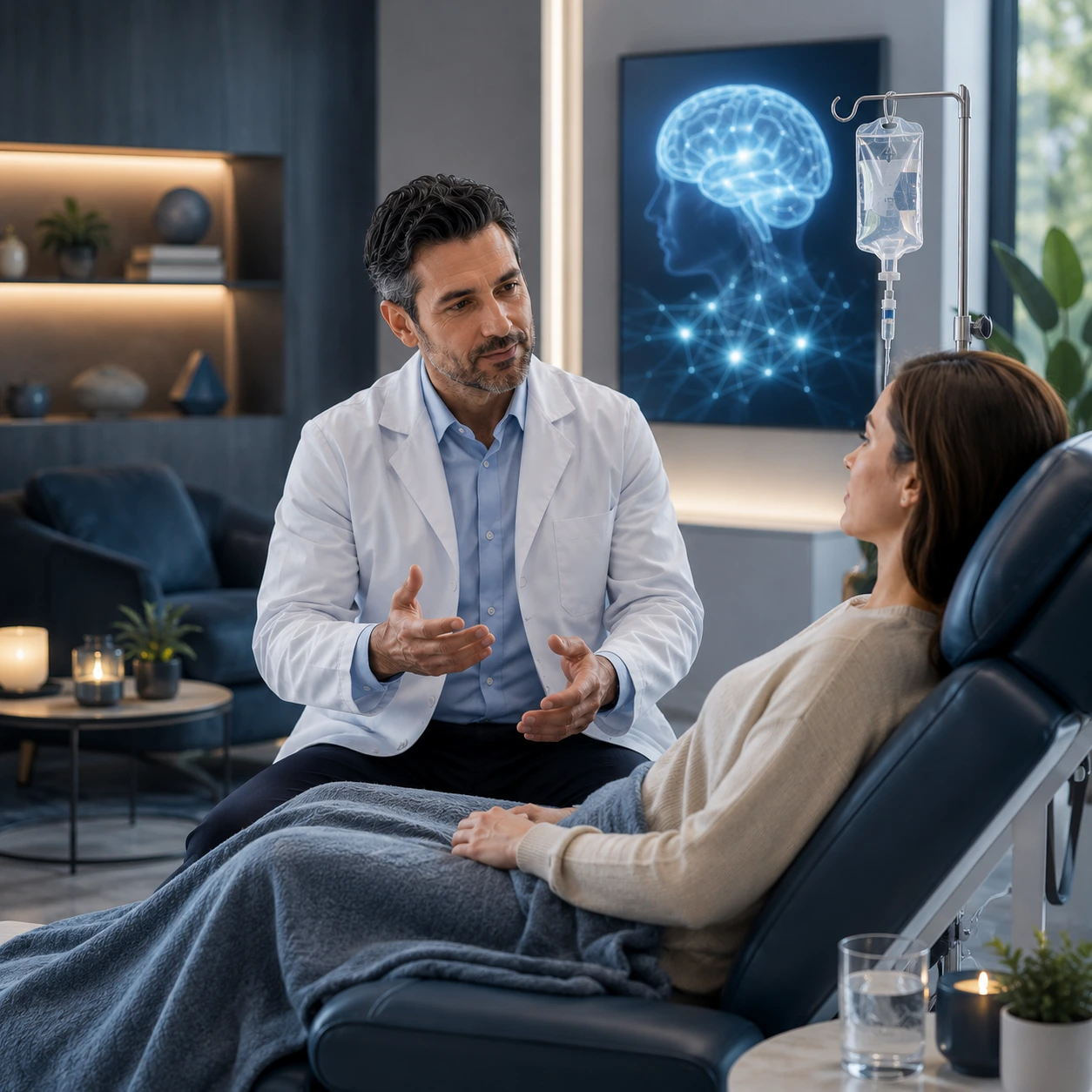 Clinician monitoring a patient during a supervised ketamine therapy session at Brockwell Healthcare