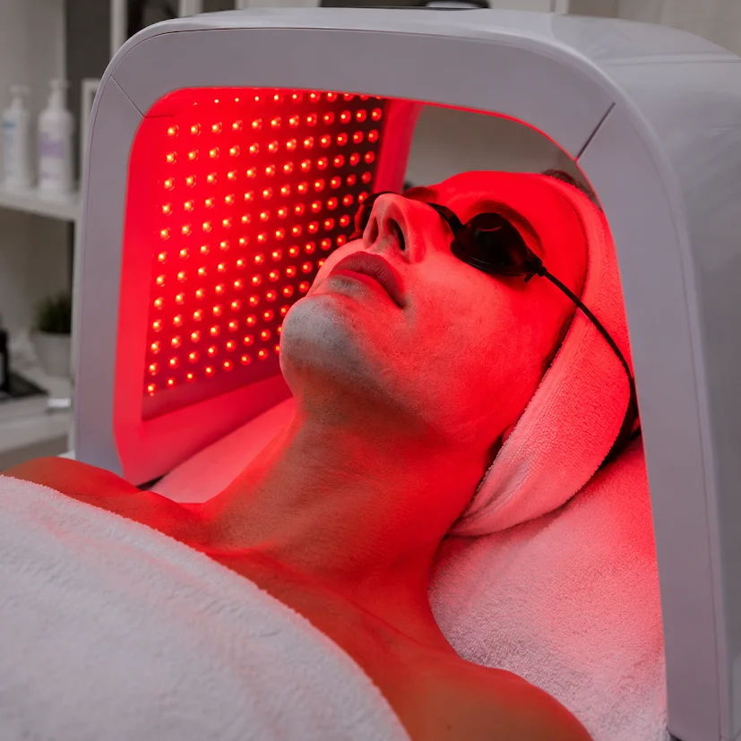 Patient receiving red and near-infrared light therapy (photobiomodulation) at Brockwell Healthcare