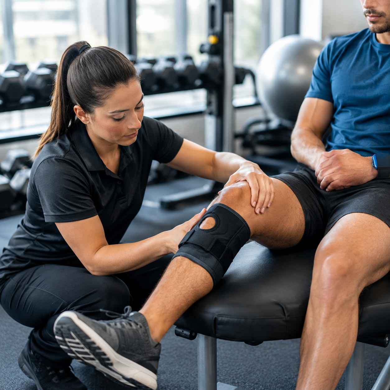 Sports medicine doctor assessing an injury with diagnostic ultrasound at Brockwell Healthcare