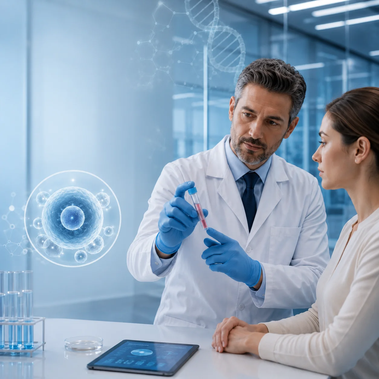 Doctor preparing a stem cell therapy treatment under ultrasound guidance at Brockwell Healthcare